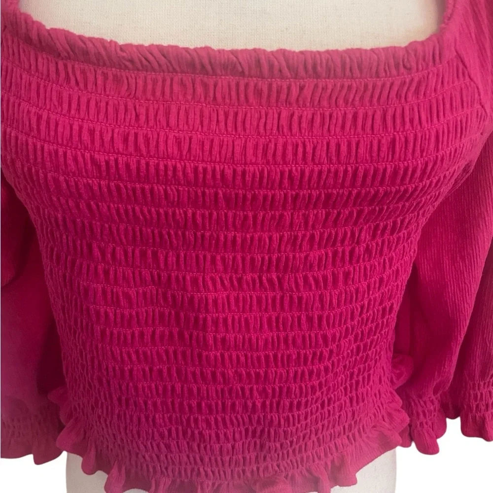 FREE PEOPLE Brenyce Smocked Top Pink Cropped